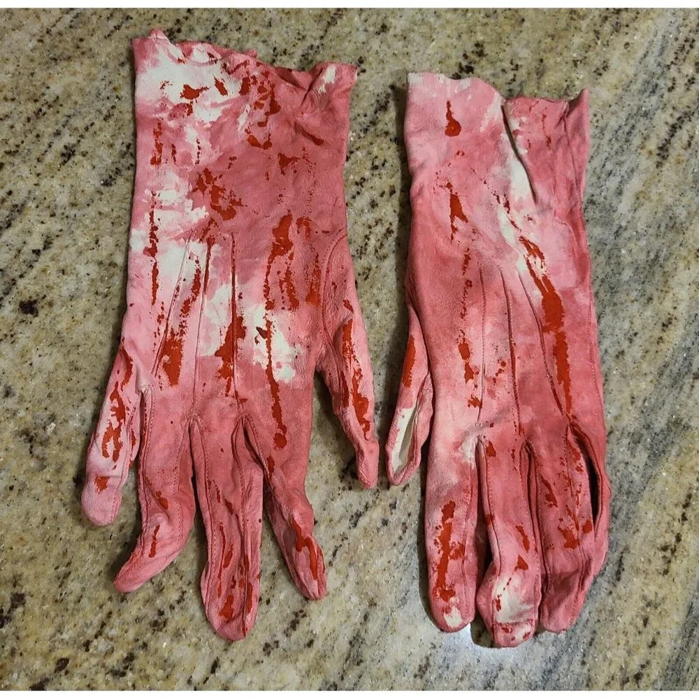 Vintage Size L/XL Suede Gloves Blood Drenched Fake Bloody Horror Zombie War